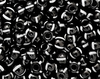 Black Opaque Seed Beads: 6/0 Preciosa Czech Glass Beads with White Stripes