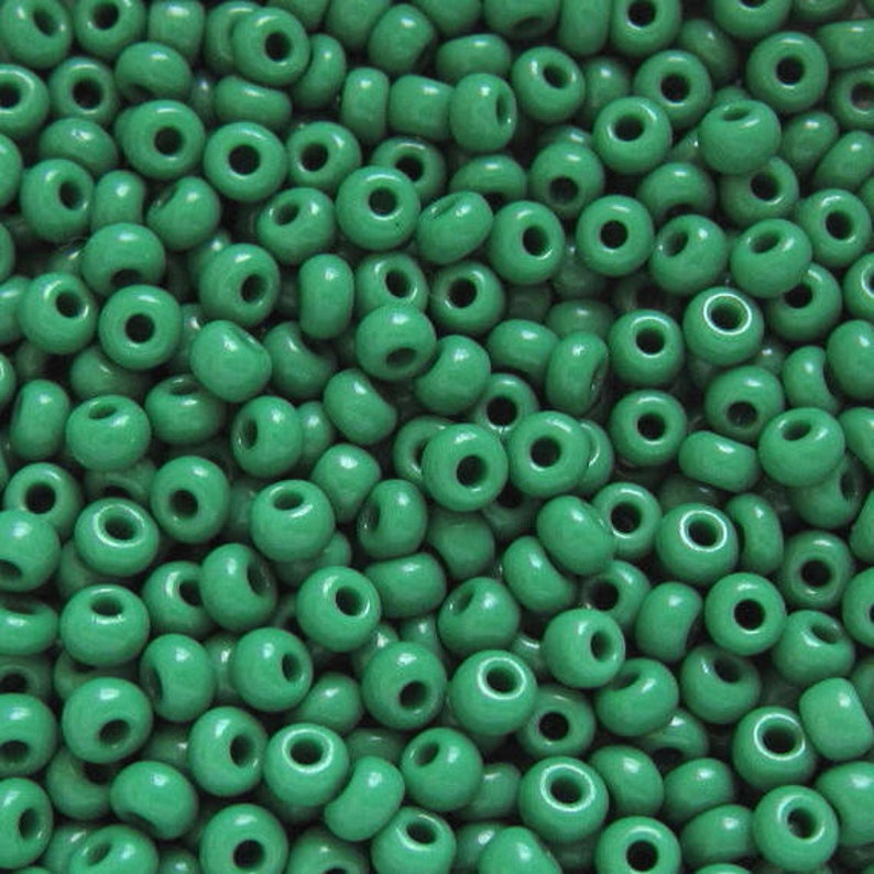 6/0 & 5/0 Leaf Green Opaque 53250 . Glass Czech Seed Beads 4mm Rocailles E-Beads . Won't Fade : BULK 20/50/100/250/500 Grams. image 1