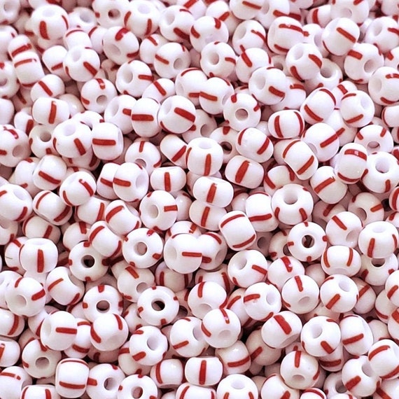 Czech Seed Beads, Striped, Size 6/0 - White with Black Stripes (Approx. 60  Grams)