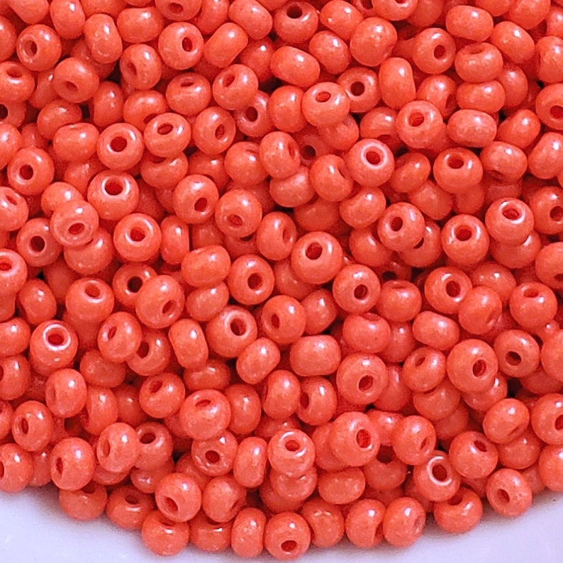 6/0 Coral Orange Terra Intensive Dyed Opaque 16A91 . Preciosa Glass Czech Seed Beads 4mm Rocailles E-Beads : BULK 20/50/100/250/500 Grams. image 1