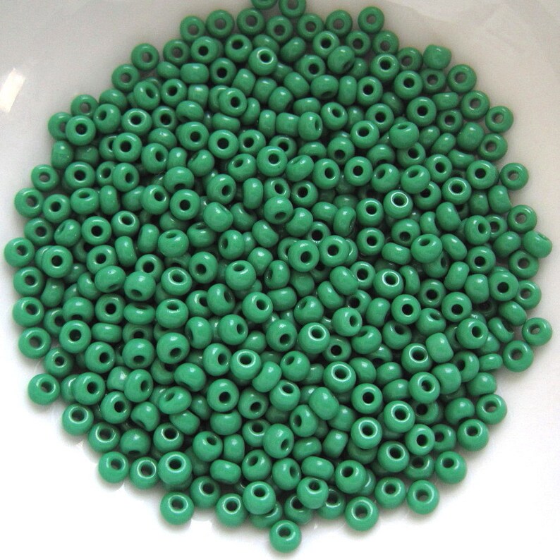 6/0 & 5/0 Leaf Green Opaque 53250 . Glass Czech Seed Beads 4mm Rocailles E-Beads . Won't Fade : BULK 20/50/100/250/500 Grams. image 3