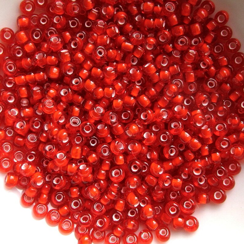 20g 60 Siam Red White Lined Center Light Red Rocailles. 4mm Ornela Preciosa E Beads Transparent Czech Seed Beads