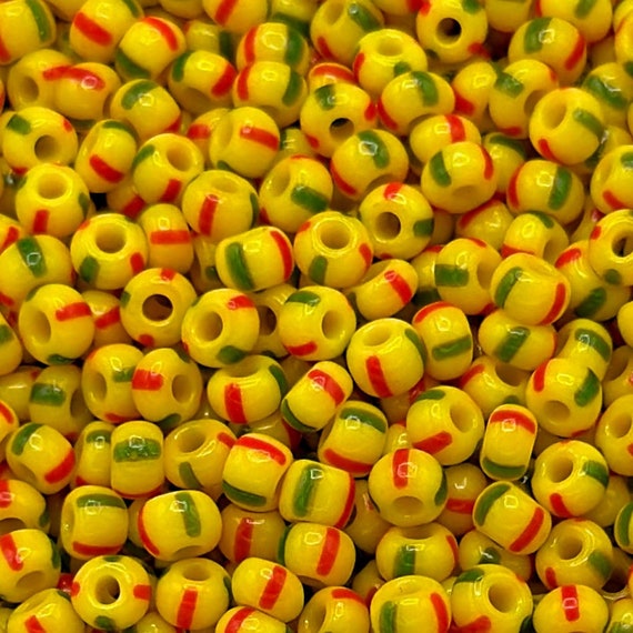 Yellow Striped Czech Glass Seed Beads: 4mm Rocailles Preciosa