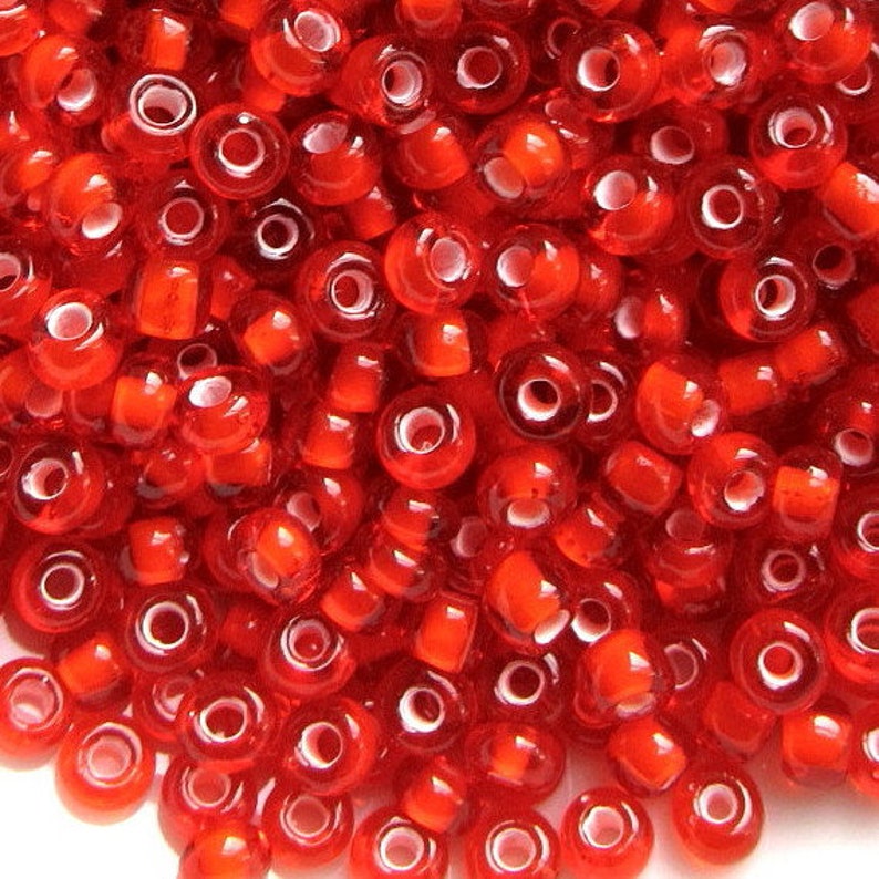 20g 60 Siam Red White Lined Center Light Red Rocailles. 4mm Ornela Preciosa E Beads Transparent Czech Seed Beads