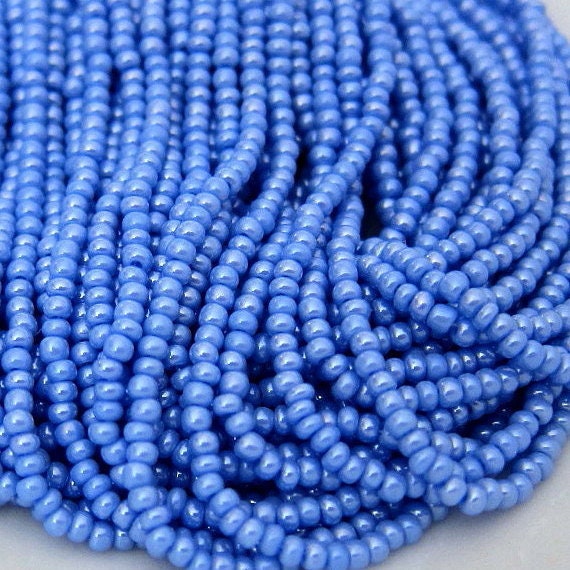 Vintage Ocean Blue Round Translucent Glass Seed Beads 20/" Hank Luminous Glow!