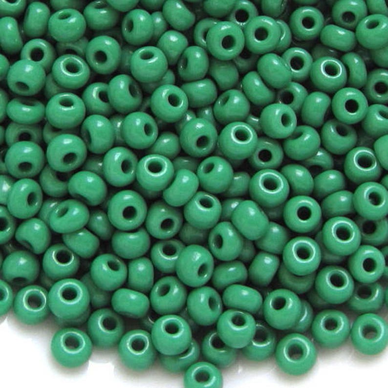 6/0 & 5/0 Leaf Green Opaque 53250 . Glass Czech Seed Beads 4mm Rocailles E-Beads . Won't Fade : BULK 20/50/100/250/500 Grams. image 2