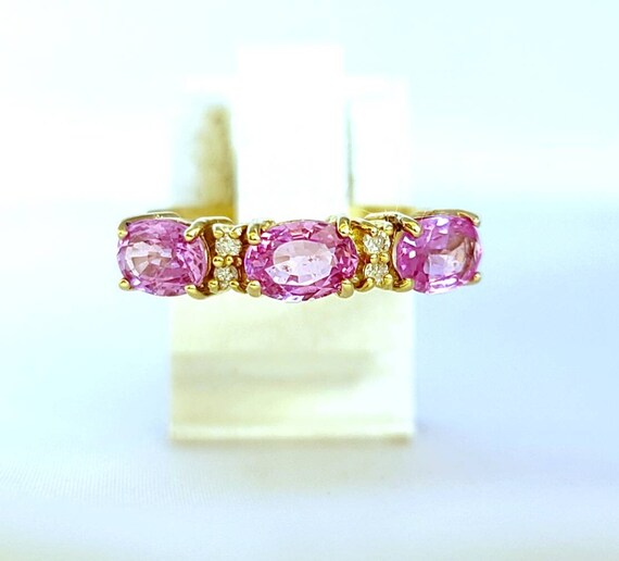 14 k yellow gold diamond and pink sapphire ring - image 5
