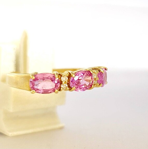 14 k yellow gold diamond and pink sapphire ring - image 4