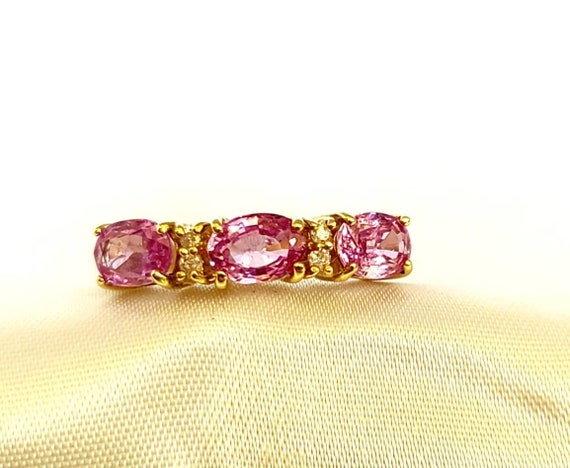 14 k yellow gold diamond and pink sapphire ring - image 3
