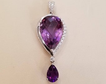 14k white gold amethyst and diamond pendant