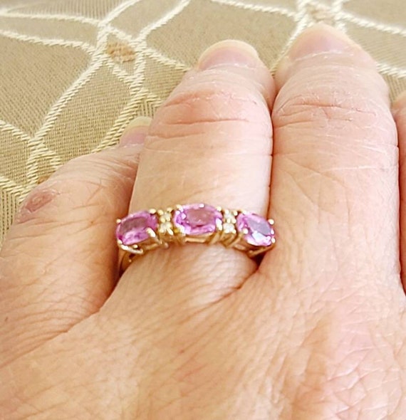 14 k yellow gold diamond and pink sapphire ring - image 10
