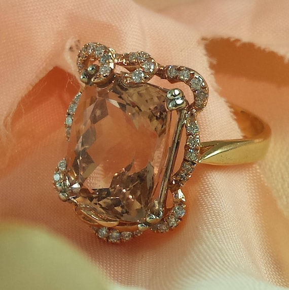 14 k Yellow and Rose gold morganite and diamond ring | Etsy