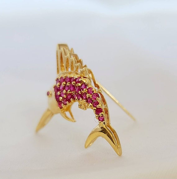 14 K yellow gold ruby fish pin or penant - image 2