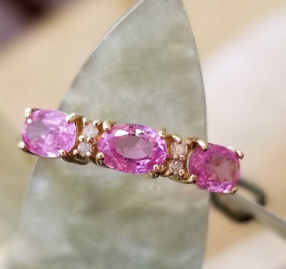14 k yellow gold diamond and pink sapphire ring - image 9
