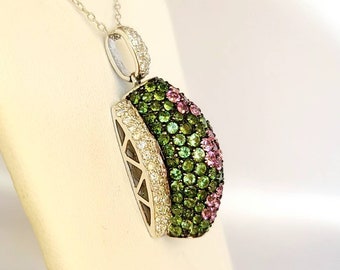 18k white gold multi color pendant