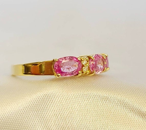 14 k yellow gold diamond and pink sapphire ring - image 6