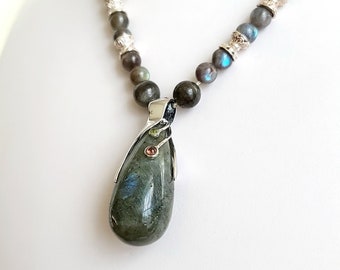labradorite bead and sterling silver necklace
