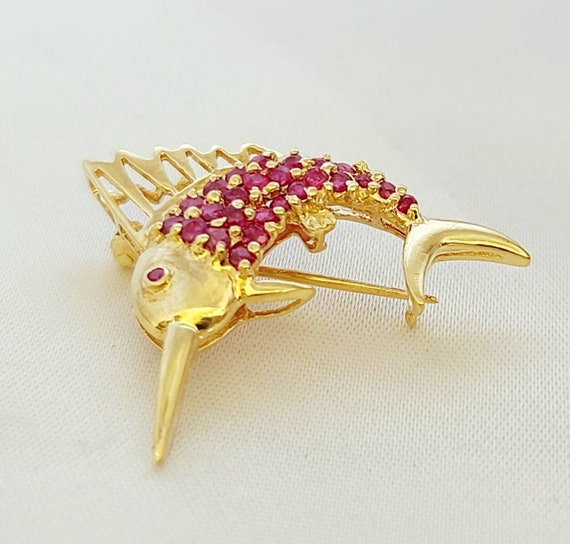 14 K yellow gold ruby fish pin or penant - image 5