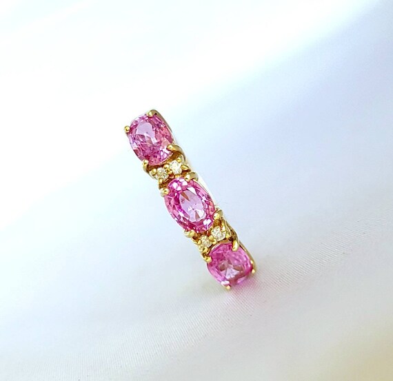 14 k yellow gold diamond and pink sapphire ring - image 1