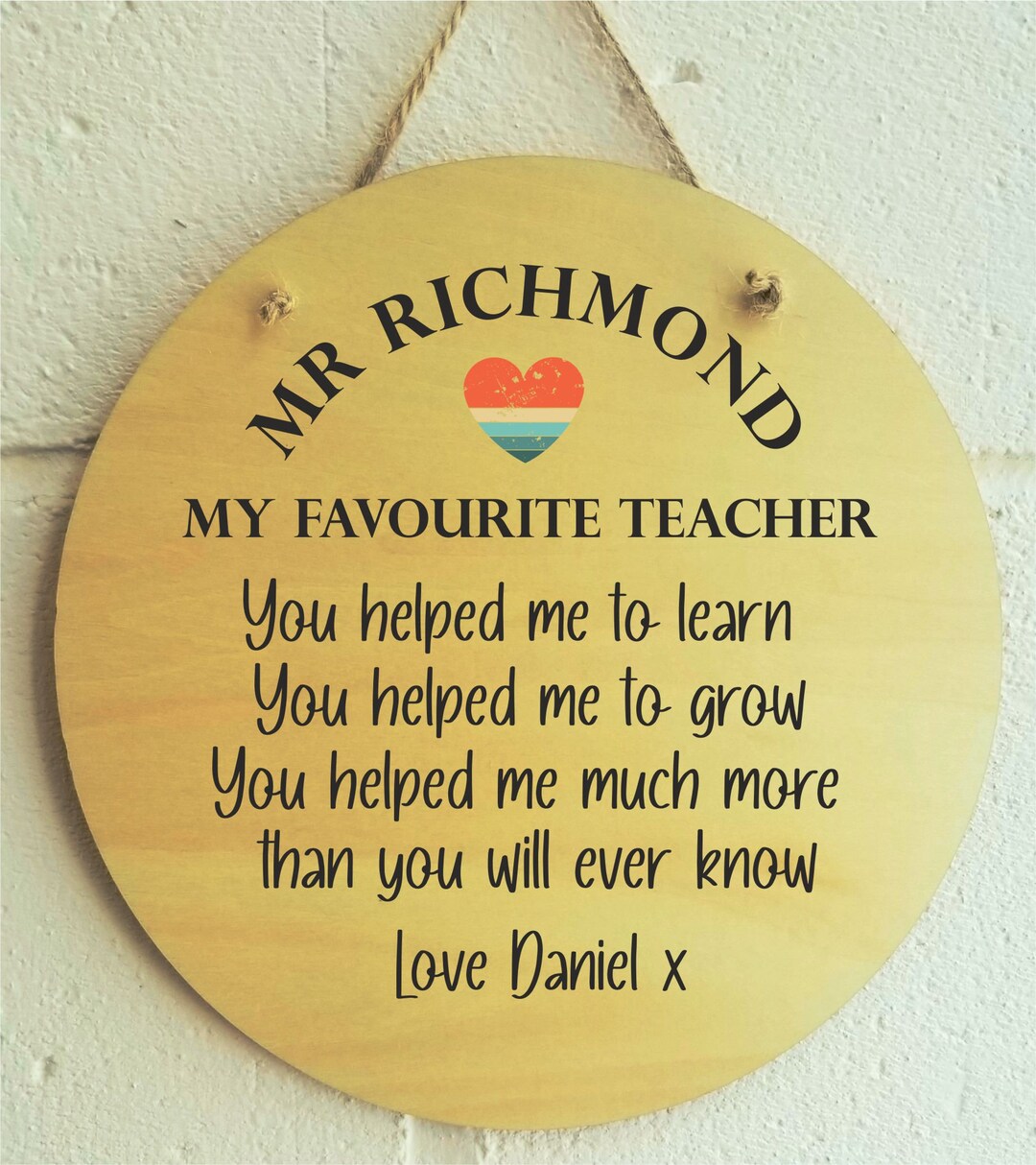 Teacher Personalised Thank You Plaque Favourite Teacher Etsy