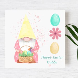 Pâques Gnome Greeting PERSONALISED Card Modern Easter Card Easter Greetings Friends | Famille