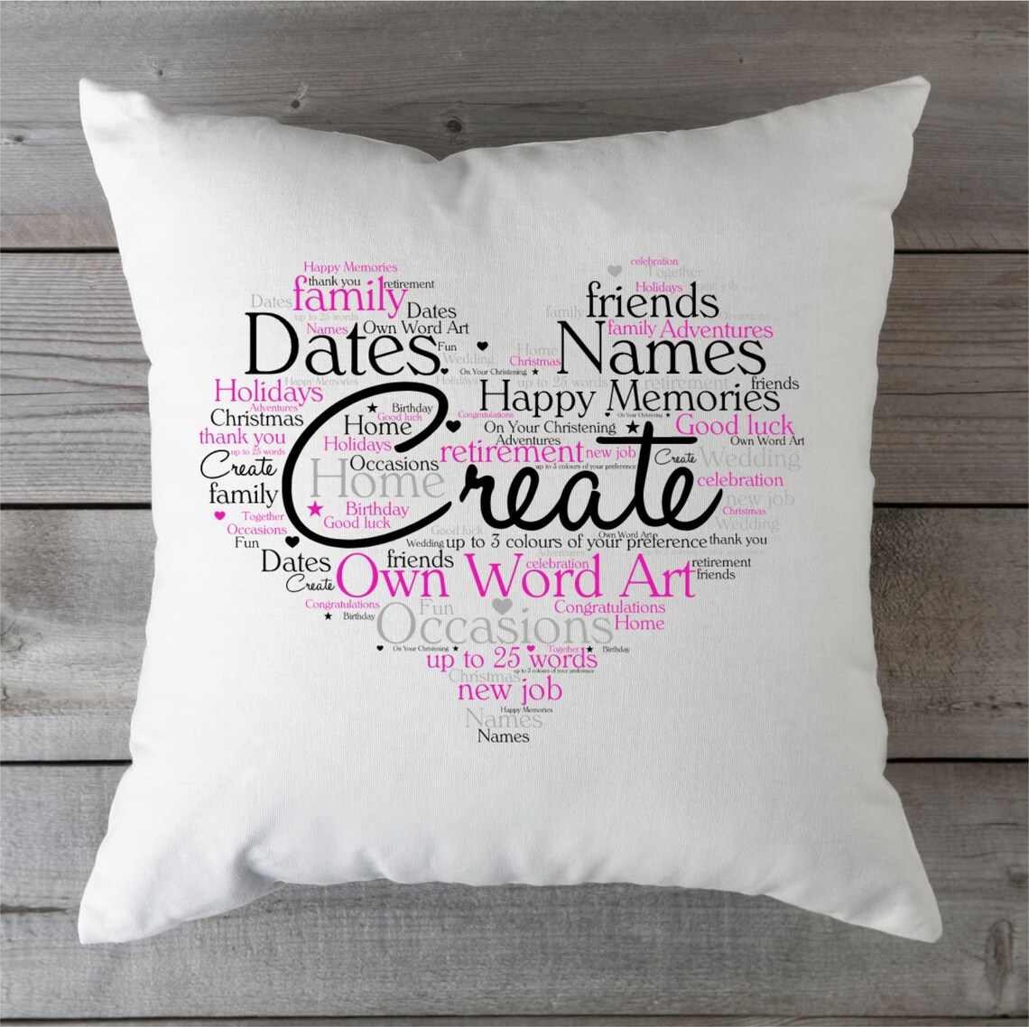Personalised Word Art Cushion Word Art Print Personalised Etsy