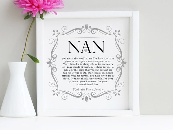 Grandma Nan Granny Gran Nain Word Art Picture Print Canvas Keepsake Gift