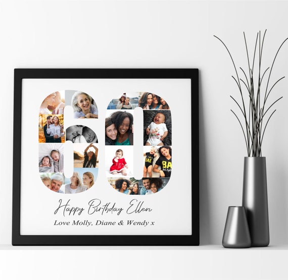 60th Birthday Framed Large Photo Collage Personalised 16 Images Custom Photo Print Birthday Christmas Wedding Anniversary