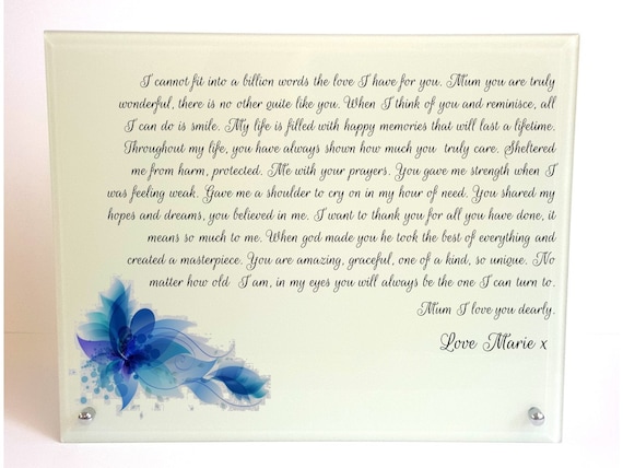 Mama Gedicht Personalisiert Glas Plaque Liebe Sie Sehr