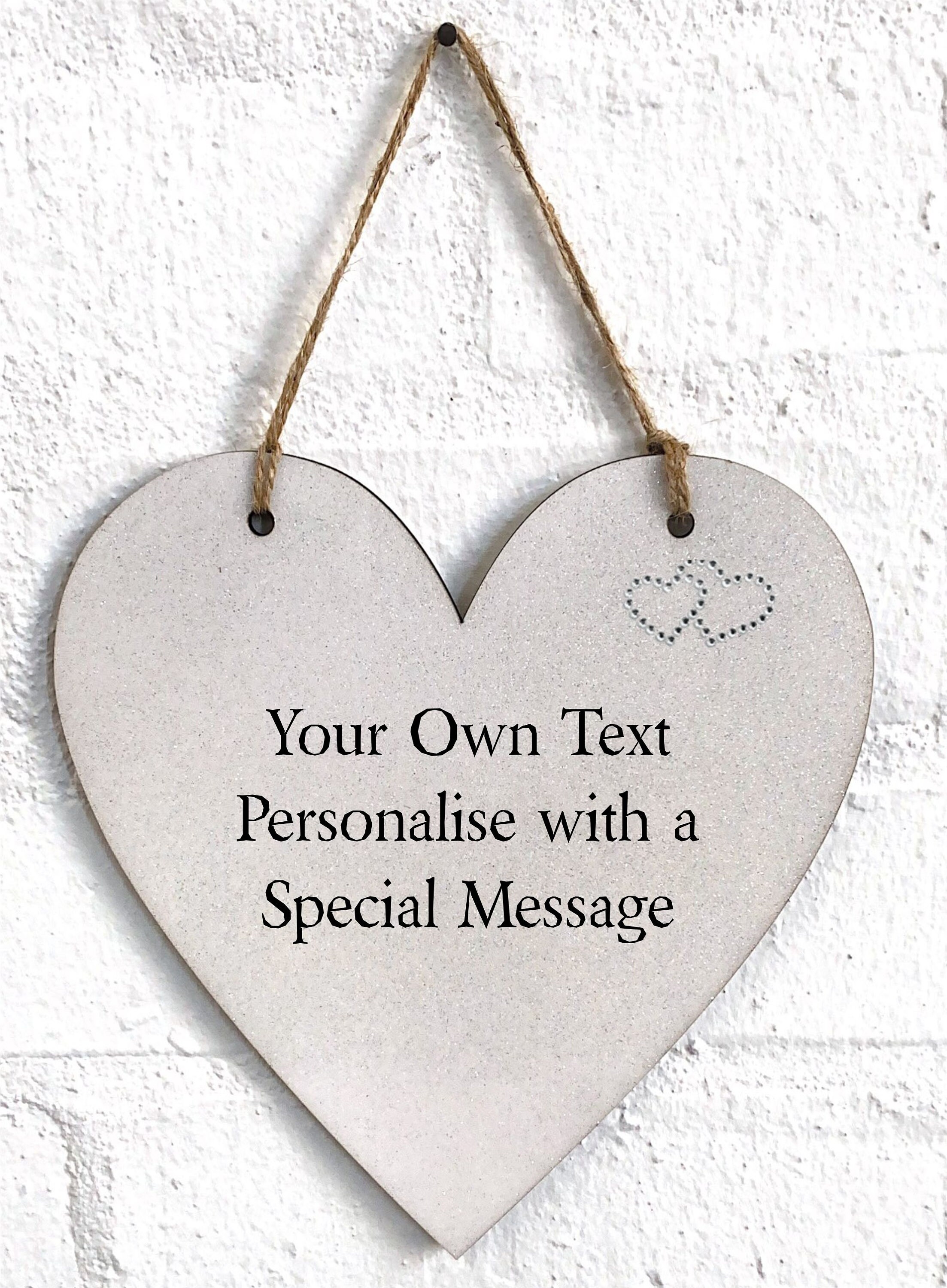 Personalised MDF Hanging Heart 3 Sizes Up To 4 Lines Of Text Great Gift 
