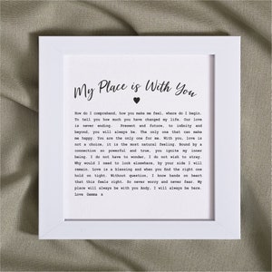 Ma place est avec vous carte poème personnalisée pour lui, pour elle, la Saint-Valentin, anniversaire de mariage, Noël |