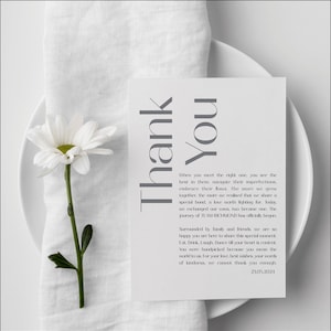 Couvert de remerciement, carte de remerciement pour mariage, carte de remerciement d'invité, poème de remerciement, carte de marque de bienvenue
