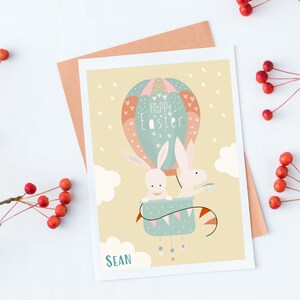 Happy Easter PERSONALISED Greeting Card Bunny Design Modern Easter Card Easter Greetings Friends | Famille