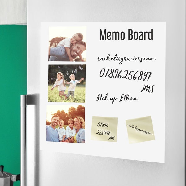 30cm Space Saver Personalised Photo Memo Magnet Notice Board family notes Dry Erase Whiteboard. Reusable memo board with free dry wipe pen.