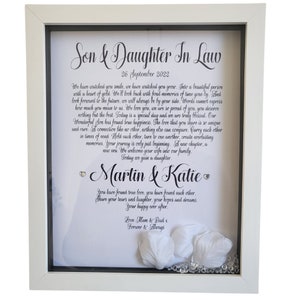 Beau-fils et belle-fille encadrés, poème souvenir de mariage personnalisé | Cadeau de la mère et du père du marié