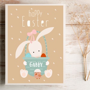 Happy Easter PERSONALISED Greeting Card Easter Bunny Basket Design Modern Easter Card Easter Greetings Friends | Famille