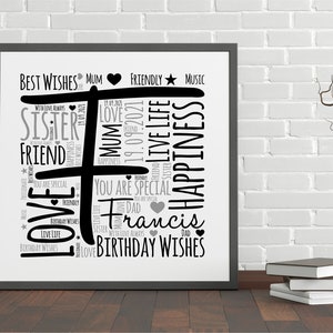 Personalised Initial Word Art Print Square Design Word Art Gift Keepsake Own Text Own Colours Any Occasion | Framed Unframed