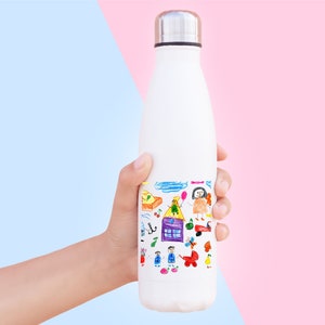 Bouteille d'eau personnalisée oeuvre d'art pour enfant | Chilly Flacon en acier inoxydable isotherme 500 ml | Boissons chaudes ou froides | Bouteille de sport