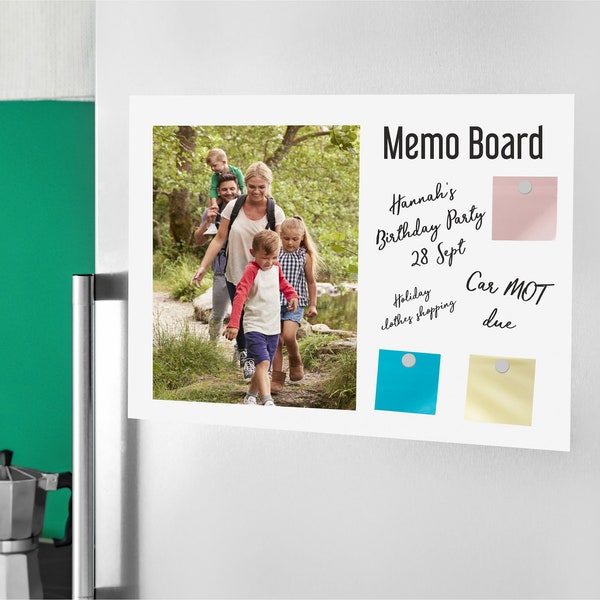 Space Saver Personalised Fridge Photo Memo Magnet Notice Board, family notes Dry Erase Whiteboard. Reusable memo board free dry wipe pen.