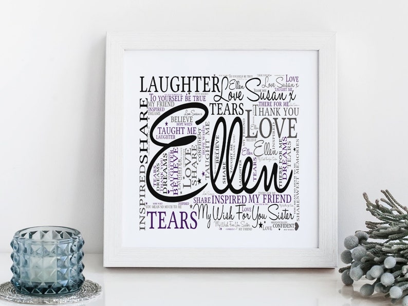 Personalised Framed Word Art Print Square Design Word Art Gift Etsy