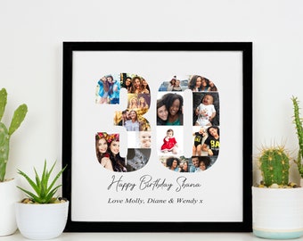 30th Birthday Framed Large Photo Collage Personalised 15 Images Custom Photo Print | Birthday | Christmas | Wedding | Anniversary