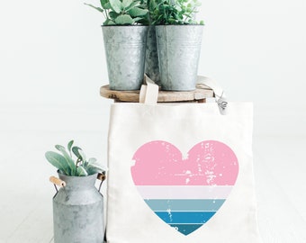 Custom Name Tag Tote Bag | Retro Heart Design | Shopping Bag | Reusable Bag | Eco-Friendly Bag | College Bag | Beach Bag | Bag for Life