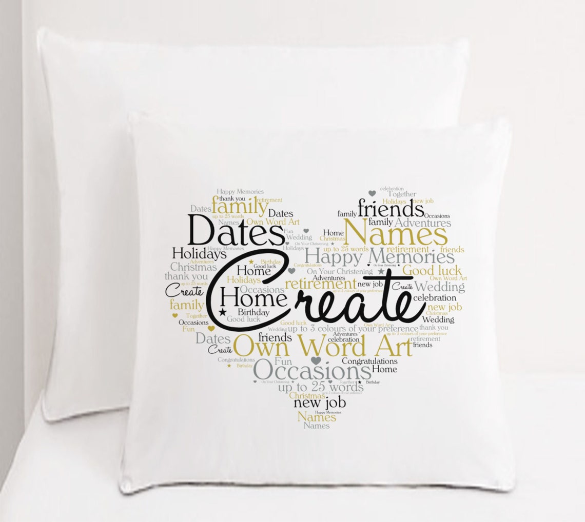Personalised Word Art Cushion Word Art Print Personalised Etsy