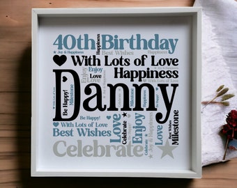 Framed Birthday Plaque Word Art Ceramic - Any Age - For Him For Her Family Friends Wall Hanging Free Standing Keepsake Own Wording