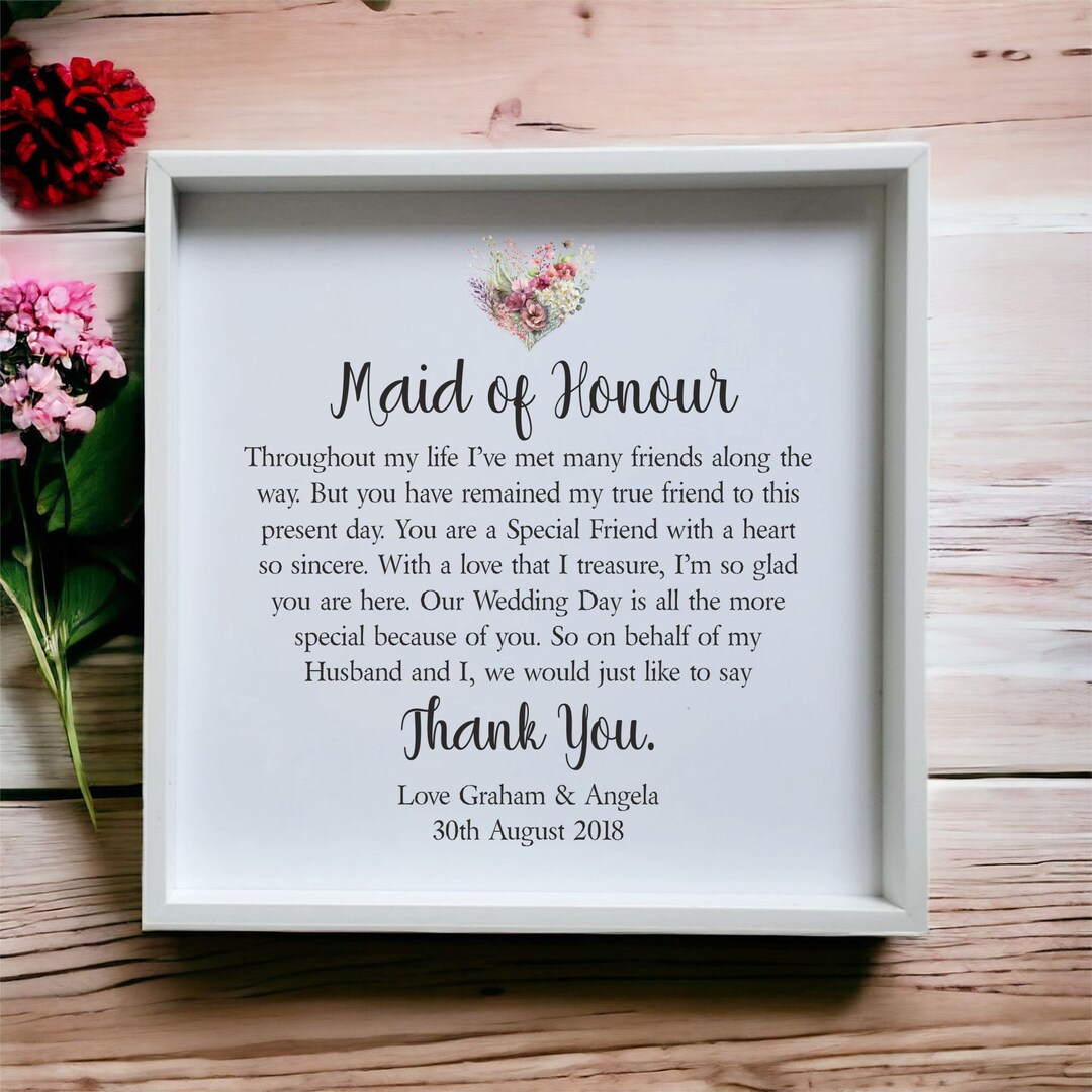 Bridesmaid Poem Personalised Wedding Thank You Gift Framed Plaque 