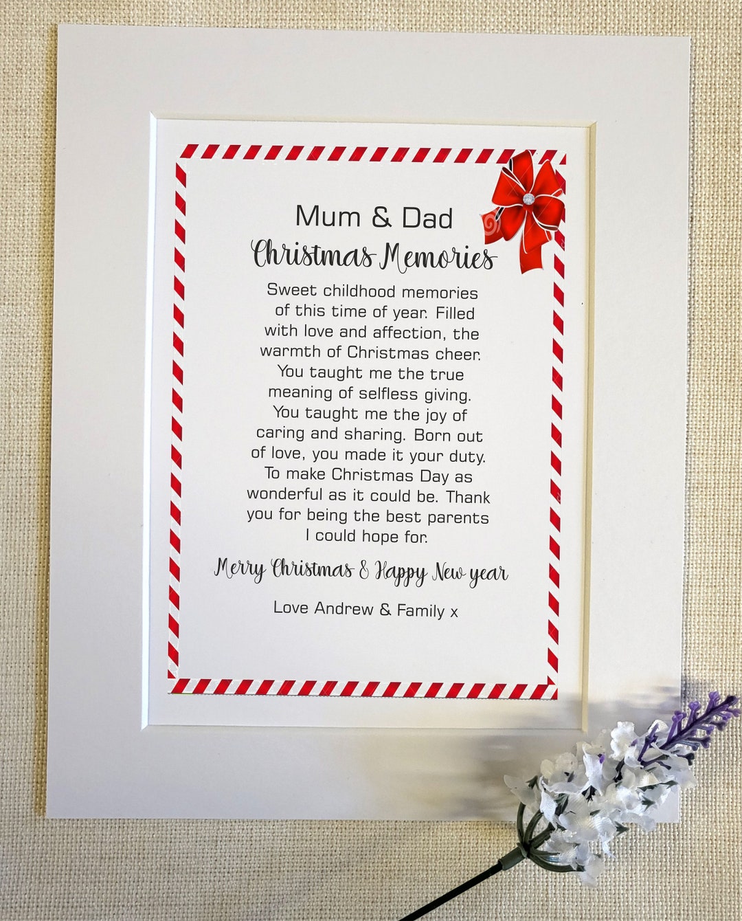 Mum and Dad Christmas Memories Personalised Mounted Card Mum Etsy UK