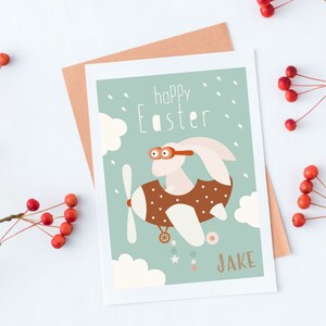 Joyeux Salut de Pâques PERSONNALISÉ Carte Bunny Design Modern Easter Card Easter Greetings Friends | Famille