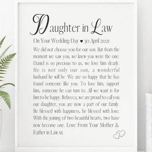 Daughter In Law  Gift | On Your Wedding Day | Personalised Poem | Daughter in law Welcome Gift | Custom Made | Wedding Verse