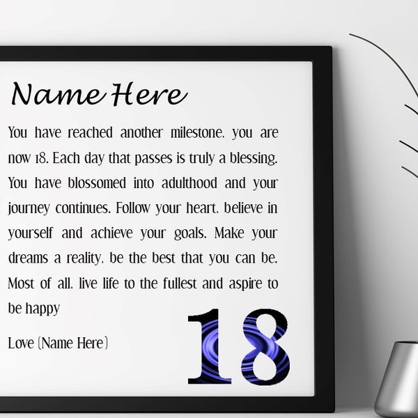18th Birthday Gift Personalised Framed Poem For Him For Her Son Daughter Grandson Grand Daughter Niece Nephew Friend