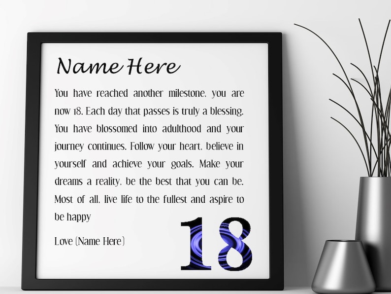 18th Birthday Gift Personalised Framed Poem For Him For Her Etsy